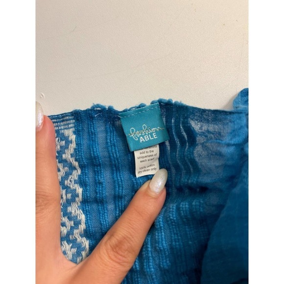 Fashion Able Scarf Handmade Lightweight Cotton Unisex Turquoise - Picture 5 of 6